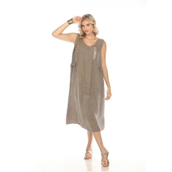 Taupe Pocket Dress with Zipper Detail - Picture 3 of 6